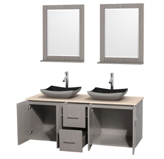 Open Vanity View with Ivory Marble Top, Vessel Sinks, and 24" Mirrors