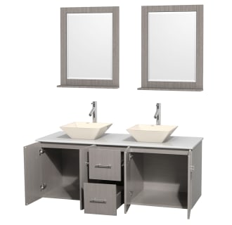 Open Vanity View with White Stone Top, Vessel Sinks, and 24" Mirrors