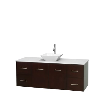 Full Vanity View with White Stone Top and Vessel Sink