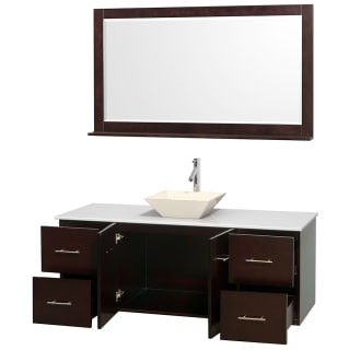 Open Vanity View with White Stone Top, Vessel Sink, and 58" Mirror