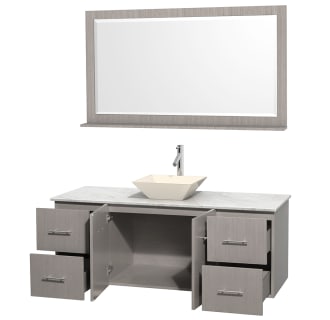 Open Vanity View with White Carrera Marble Top, Vessel Sink, and 58" Mirror