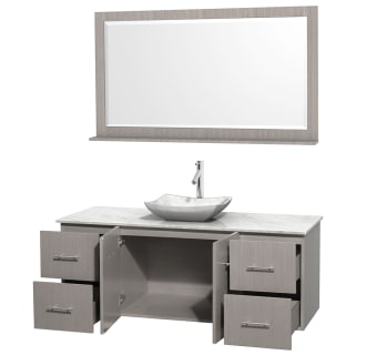 Open Vanity View with White Carrera Marble Top, Vessel Sink, and 58" Mirror