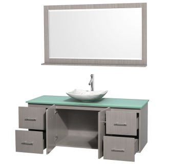 Open Vanity View with Green Glass Top, Vessel Sink, and 58" Mirror