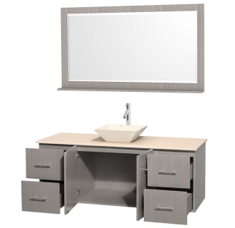 Open Vanity View with Ivory Marble Top, Vessel Sink, and 58" Mirror