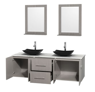 Open Vanity View with White Carrera Marble Top, Vessel Sinks, and 24" Mirrors