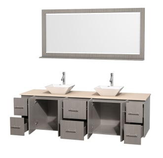 Open Vanity View with Ivory Marble Top, Vessel Sinks, and 70" Mirror