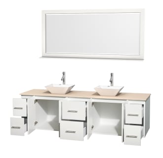 Open Vanity View with Ivory Marble Top, Vessel Sinks, and 70" Mirror