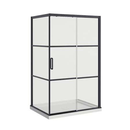 A and E Bath and Shower Atlas 75" High x 32" Wide x 32" Deep Sliding Framed Shower Enclosure with Tempered Glass Black Matte