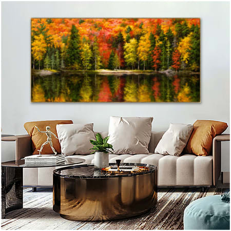 A and E Bath and Shower Modern 30" x 60" Autumn-Easel Framed Landscapes Painting on Canvas Green