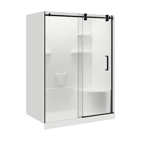 A and E Bath and Shower Carlyn 32" High x 60" Wide x 32-1/16" Deep Sliding Framed Shower Enclosure with Tempered Glass Black