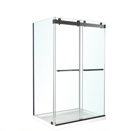 A and E Bath and Shower Madou Pivot Semi Frameless Shower Enclosure with Tempered Glass Matte Black