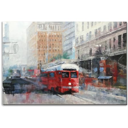 A and E Bath and Shower Modern 36" x 24" Monorail Frameless Abstract, Cityscapes, and Landscapes Painting on Canvas Red