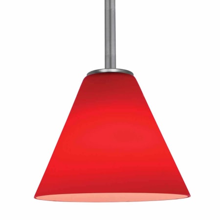 Access Lighting Martini 1 Light LED Pendant - 7" Wide with Red Glass Shade Brushed Steel