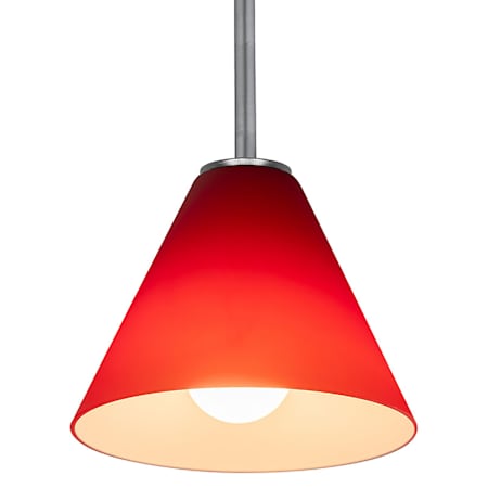 Access Lighting Martini 1 Light LED Pendant - 7" Wide with Red Glass Shade Brushed Steel