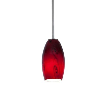 Access Lighting Janine 1 Light Brushed Steel Downrod Pendant Brushed Steel / Ruby Sky