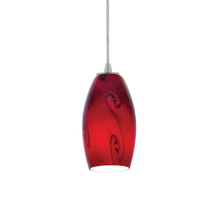 Access Lighting Merlot 1 Light LED Pendant - 4" Wide with Red Sky Glass Shade Brushed Steel
