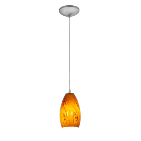 Access Lighting Sydney 1 Light Brushed Steel Corded Pendant Brushed Steel / Amber Sky