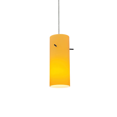 Access Lighting Cylinder 1 Light LED Pendant - 4" Wide with Amber Glass Shade Brushed Steel