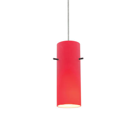 Access Lighting Cylinder 1 Light LED Pendant - 4" Wide with Red Glass Shade Brushed Steel