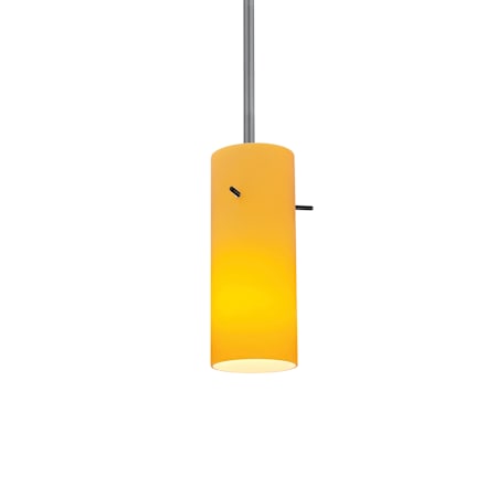 Access Lighting Cylinder 1 Light LED Pendant - 4" Wide with Amber Glass Shade Brushed Steel