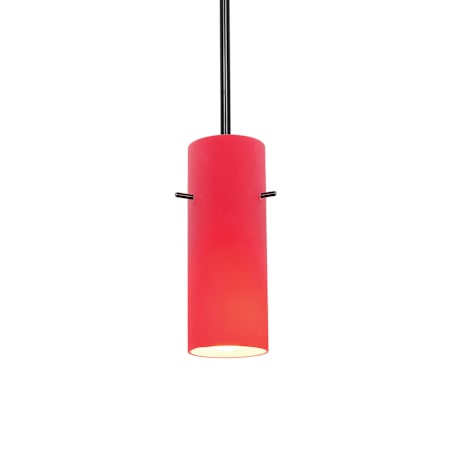 Access Lighting Cylinder 1 Light LED Pendant - 4" Wide with Red Glass Shade Oil Rubbed Bronze