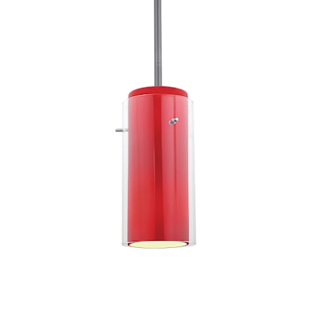 Access Lighting Glass`n Glass Cylinder 5" Wide Mini Pendant Brushed Steel / Clear Red