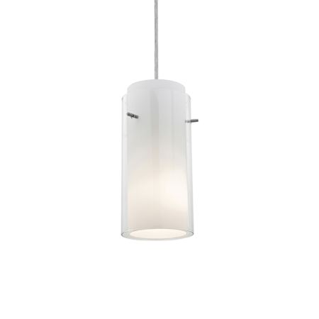 Access Lighting Glass n Glass Cylinder 1 Light LED Pendant - 5" Wide with Clear and Opal Glass Shade Brushed Steel