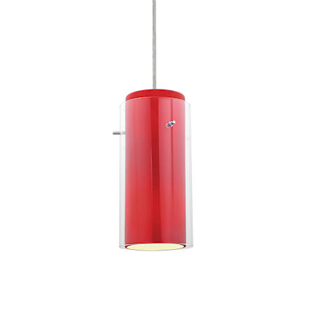 Access Lighting Glass n Glass Cylinder 1 Light LED Pendant - 5" Wide with Red and Clear Glass Shade Brushed Steel