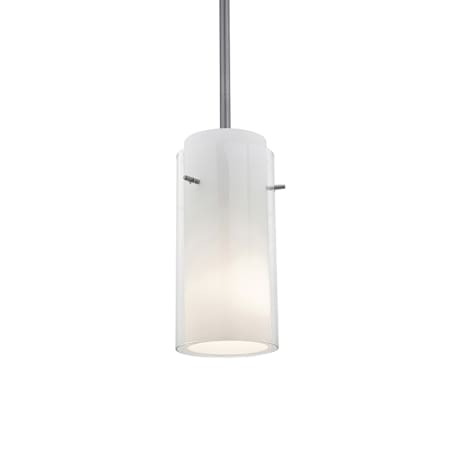 Access Lighting Glass n Glass Cylinder 1 Light LED Pendant - 5" Wide with Clear and Opal Glass Shade Brushed Steel