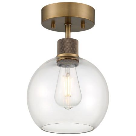 Access Lighting Port Nine 8" Wide LED Semi-Flush Globe Ceiling Fixture with Glass Shade Antique Brushed Brass