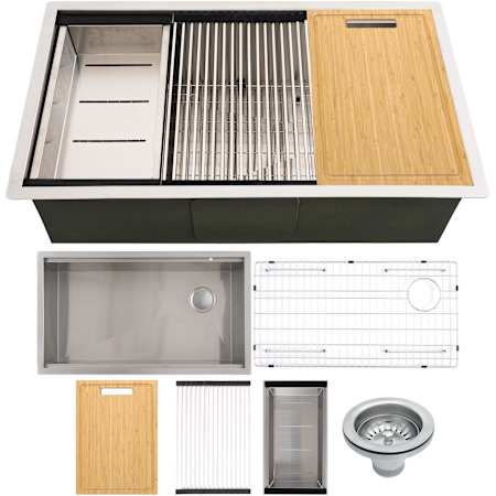 Ackland Stainless Steel 19 in. x 33 in. 16 Gauge Undermount Workstation Kitchen Sink with Accessories Stainless Steel