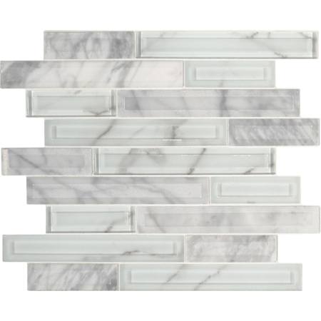Ackland Dravyn - 12" x 12" Glass and Stone Linear Mosaic Tile - Glossy Visual - Sold by Carton (9.8 SF/Carton) Frosted Stravine