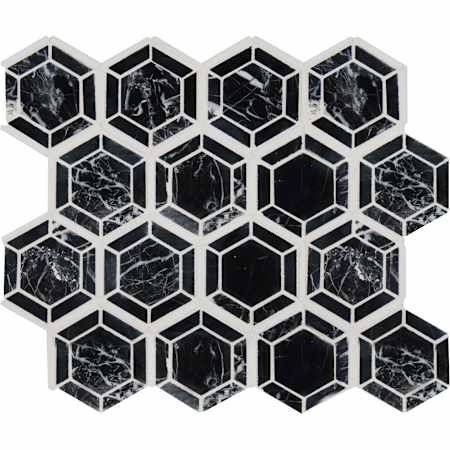 Ackland 12" x 13" Marble Geometric Floor and Wall Mosaic Tile - Polished Visual - Sold by Carton (10.6 SF/Carton) Noir