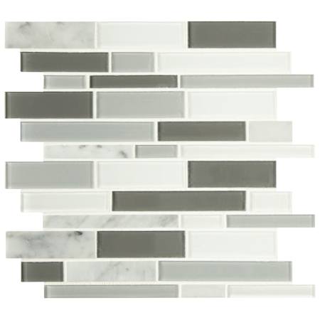Ackland 12" x 12" Glass and Stone Linear Wall Mosaic Tile - Glossy and Tumbled Visual - Sold by Carton (15 SF/Carton) Alurex