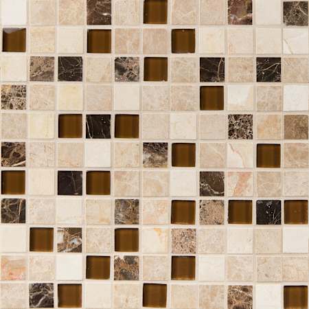 Ackland 12" x 12" Glass and Stone Square Mosaic Tile - Tumbled Visual - Sold by Carton (10 SF/Carton) Castano Oro