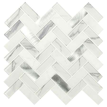 Ackland 12" x 12" Glass and Metal and Stone Herringbone Wall Mosaic Tile - Glossy Visual - Sold by Carton (15 SF/Carton) White Etherea