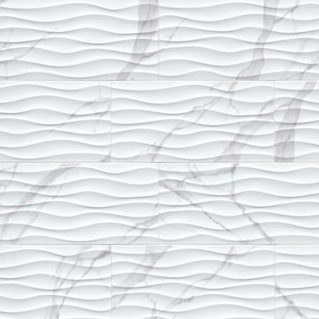 Ackland Linea - 12" x 24" Ceramic Wave Wall Tile - Glossy Visual, Stone Look - Sold by Carton (16 SF/Carton) Monarca Blanca