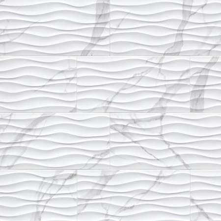 Ackland Linea - 12" x 24" Ceramic Wave Wall Tile - Glossy Visual, Stone Look - Sold by Pallet (960 SF/Pallet) Monarca Blanca