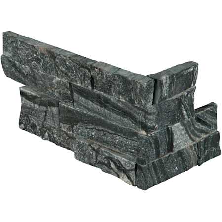 Ackland 6 in. x 18 in. Splitface Marble Stacked Stone Ledger Corner Wall Tile - Sold by Carton (4.5 SF/Carton) Ashen Black