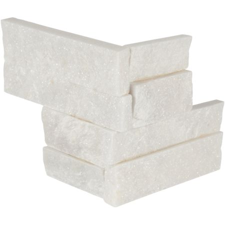 Ackland 4.5 in. x 9 in. Splitface Marble Stacked Stone Ledger Corner Wall Tile - Sold by Carton (8 SF/Carton) Auric White