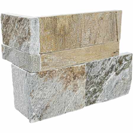 Ackland 9 in. x 18 in. Splitface Quartzite Stacked Stone Ledger Corner Wall Tile - Sold by Carton (4.5 SF/Carton) Amber Cream