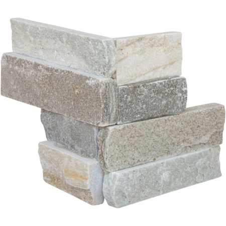Ackland 4.5 in. x 9 in. Splitface Quartzite Mini Stacked Stone Ledger Corner Wall Tile - Sold by Carton (8 SF/Carton) Cobalt Mist