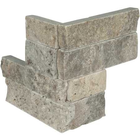 Ackland 4.5 in. x 9 in. Splitface Travertine Mini Stacked Stone Ledger Corner Wall Tile - Sold by Carton (8 SF/Carton) Argento Way