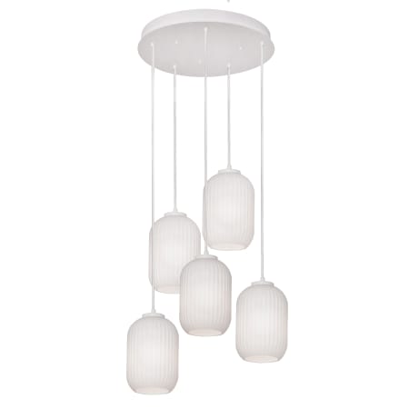 AFX Callie 5 Light 24" Wide Multi Light Pendant with Frosted, Ribbed Glass Shades White