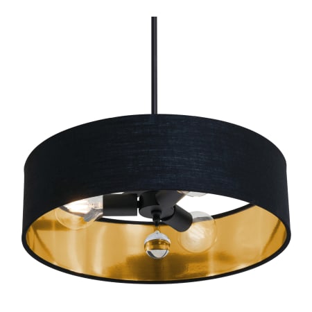 AFX Pendant 3 Light 18" Wide Crystal Pendant with Fabric Shade Black / Black / Gold