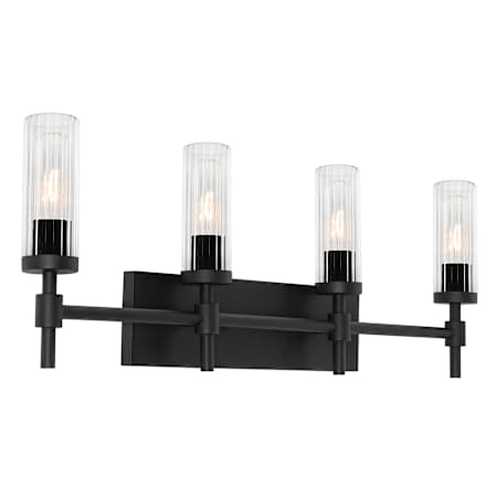 AFX Huntington 4 Light 30" Wide Vanity Light with Ribbed Glass Shades Black