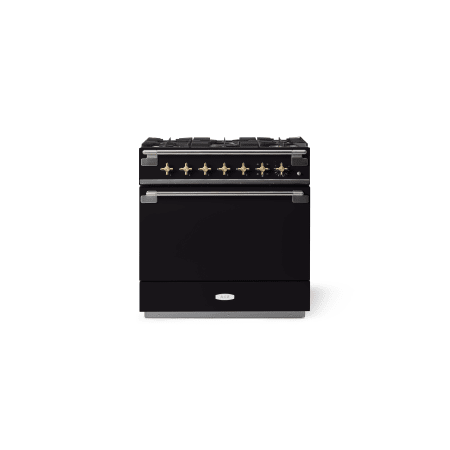 Elise 36 Dual Fuel Matte Black with Brass Knobs