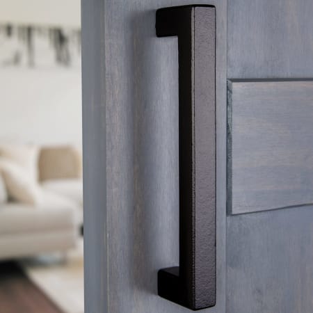 Ageless Iron Rustic Cast Iron Matte Black 8" Center to Center Single Sliding Barn Door Handle Pull Black Iron