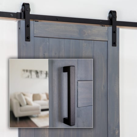 Ageless Iron Rustic Black Iron 78-3/4 Inch Barn Door / Sliding Door Hardware Track and Fitting Set with Door Pull Black Iron