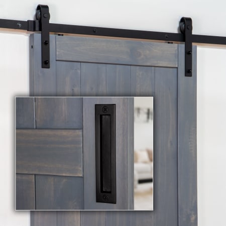 Ageless Iron Rustic Black Iron 78-3/4 Inch Barn Door / Sliding Door Hardware Track and Fitting Set with Flush Pull Black Iron